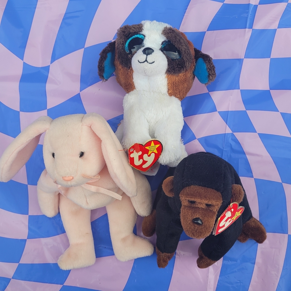 TY Beanie Baby Plush Toy Trio Bundle - Hoppity, Congo, & Duke